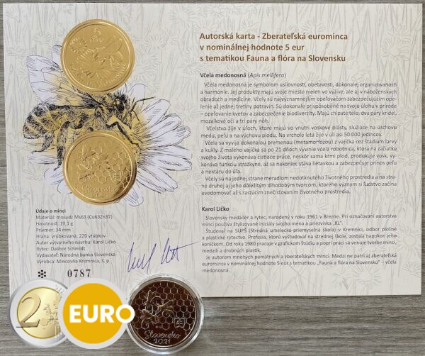 5 euro Slovakia 2021 - Honey bee UNC with certificate of authenticity