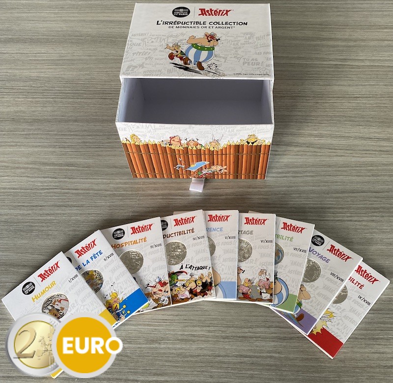 9 x 10 Euro Frankreich 2022 - Asterix UNC Silber - Band 1 + Sammelbox