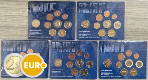 Serie de euro BU FDC Alemania 2024 ADFGJ + 2 euros Mecklemburgo-Pomerania Occidental