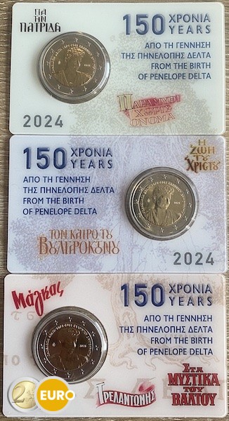 3 x 2 euros Grèce 2024 - Penelope Delta BU FDC Coincard