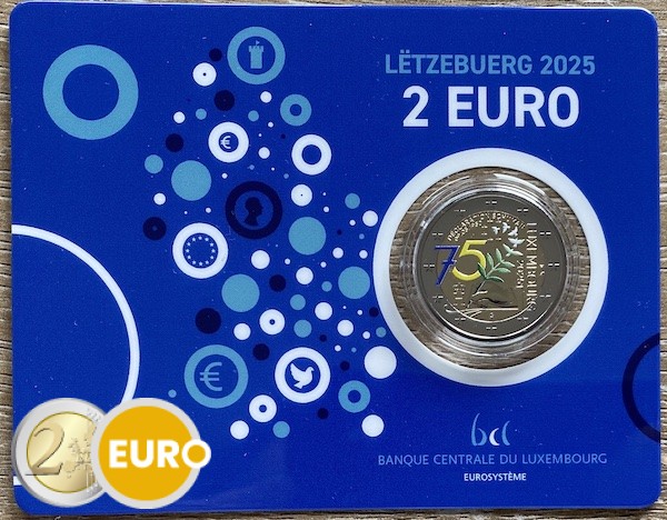 2 Euro Luxemburg 2025 - 75 Jahre Schuman-Erklärung Stgl. Coincard Münzzeichen KNM Farbig