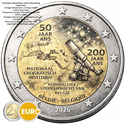 2 Euro Belgien 2026 - Nationales Geographisches Institut und Königliche Sternwarte Reverse Proof PP