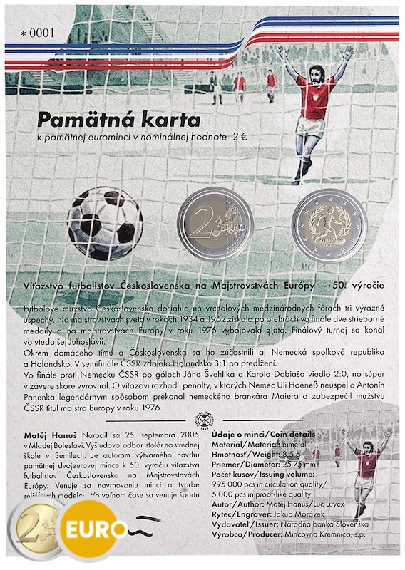 2 Euro Slowakei 2026 - Sieg Fußball-Europameisterschaft 1976 UNZ mit Echtheitszertifikat