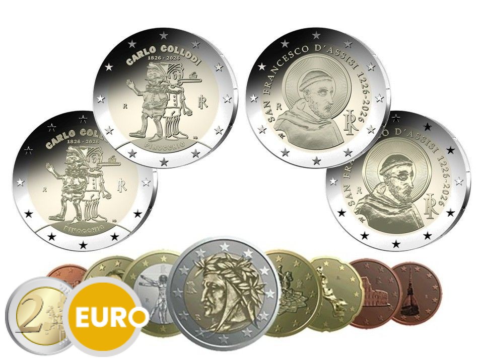 KMS Italien 2026 PP + 4 x 2 Euro PP und PP Reverse Proof