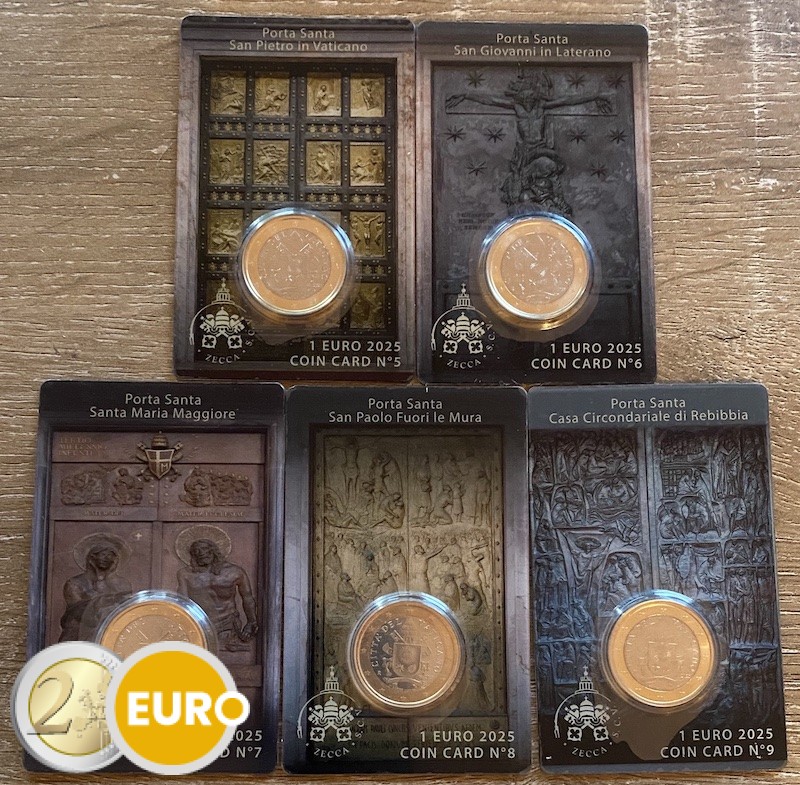 1 Euro Vatikan 2025 Coincard nr 05 + 06 + 07 + 08 + 09 Heilige Türen