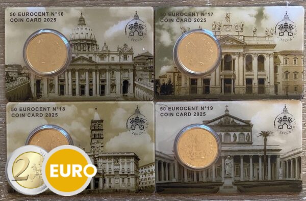 0,50 Euro Vatikan 2025 Coincard nr 16 + 17 + 18 + 19 Römische päpstliche Basiliken