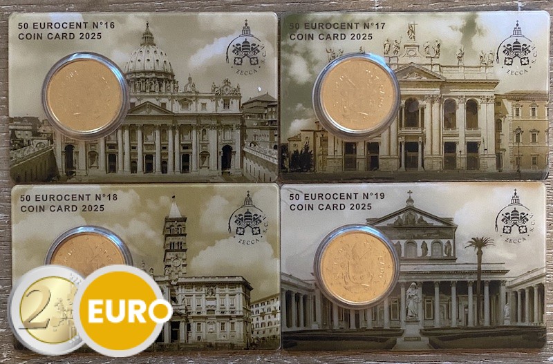0,50 Euro Vatikan 2025 Coincard nr 16 + 17 + 18 + 19 Römische päpstliche Basiliken